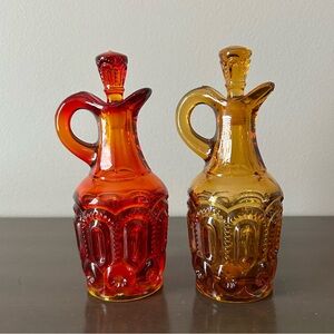 Vintage L.E. Smith Moon and Stars Amberina and Amber Glass Cruets